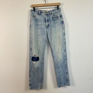 Wrangler Women Jeans Denim Straight Leg Patchwork Distressed Blue Size 28x30